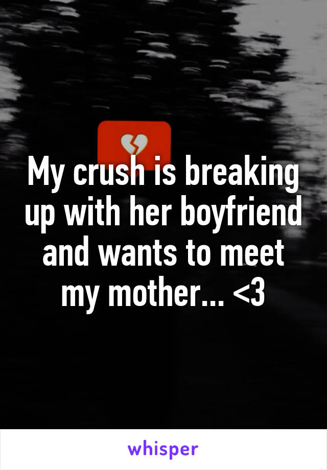 My crush is breaking up with her boyfriend and wants to meet my mother... <3