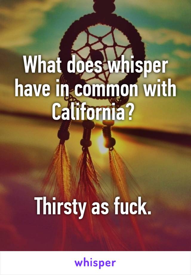 What does whisper have in common with California? 



Thirsty as fuck. 