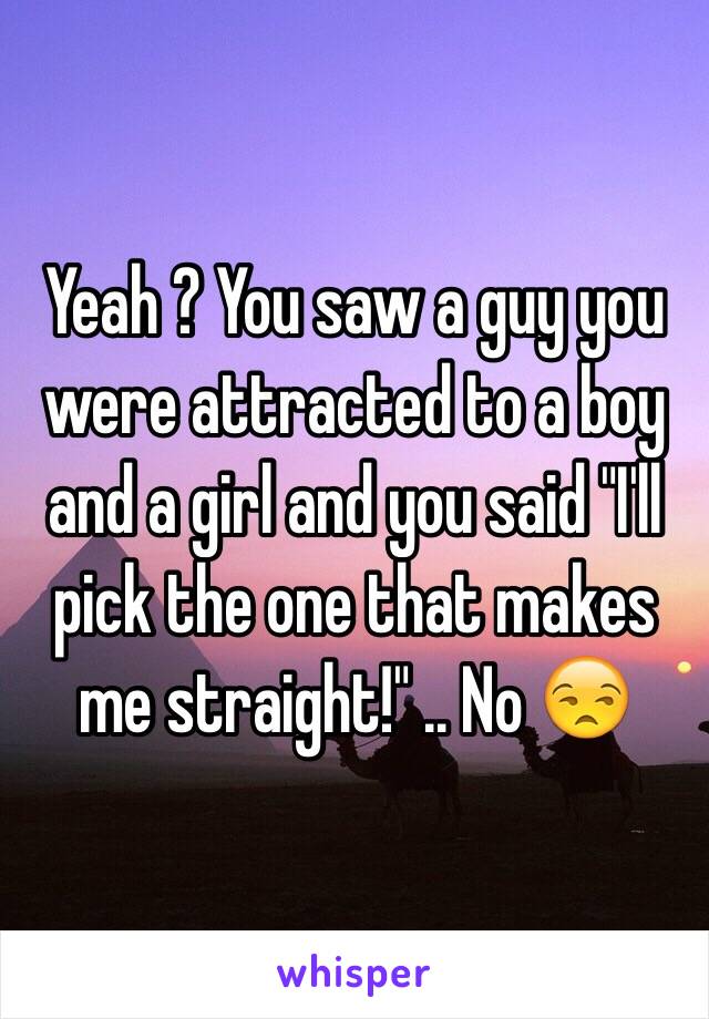 Yeah ? You saw a guy you were attracted to a boy and a girl and you said "I'll pick the one that makes me straight!" .. No 😒