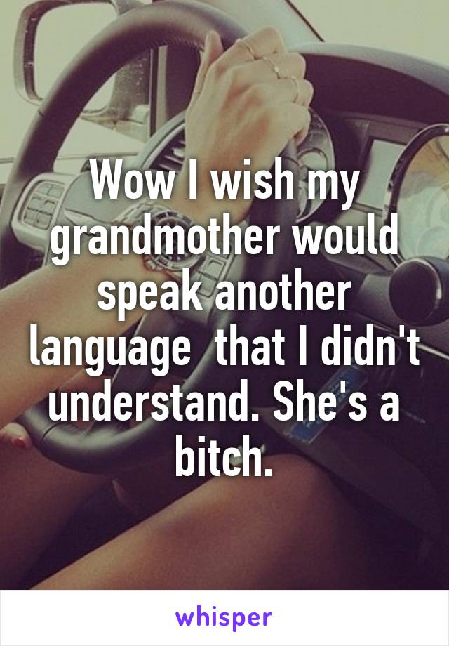 Wow I wish my grandmother would speak another language  that I didn't understand. She's a bitch.