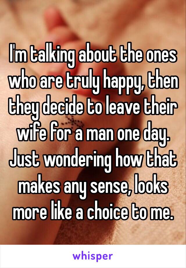 I'm talking about the ones who are truly happy, then they decide to leave their wife for a man one day. Just wondering how that makes any sense, looks more like a choice to me.