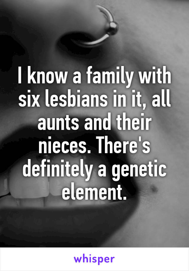 I know a family with six lesbians in it, all aunts and their nieces. There's definitely a genetic element.