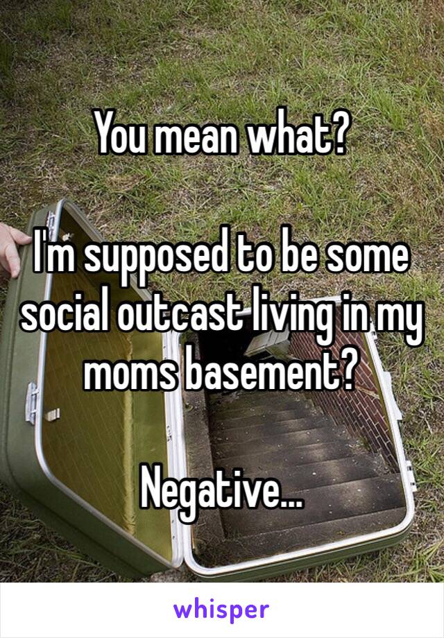 You mean what? 

I'm supposed to be some social outcast living in my moms basement? 

Negative...