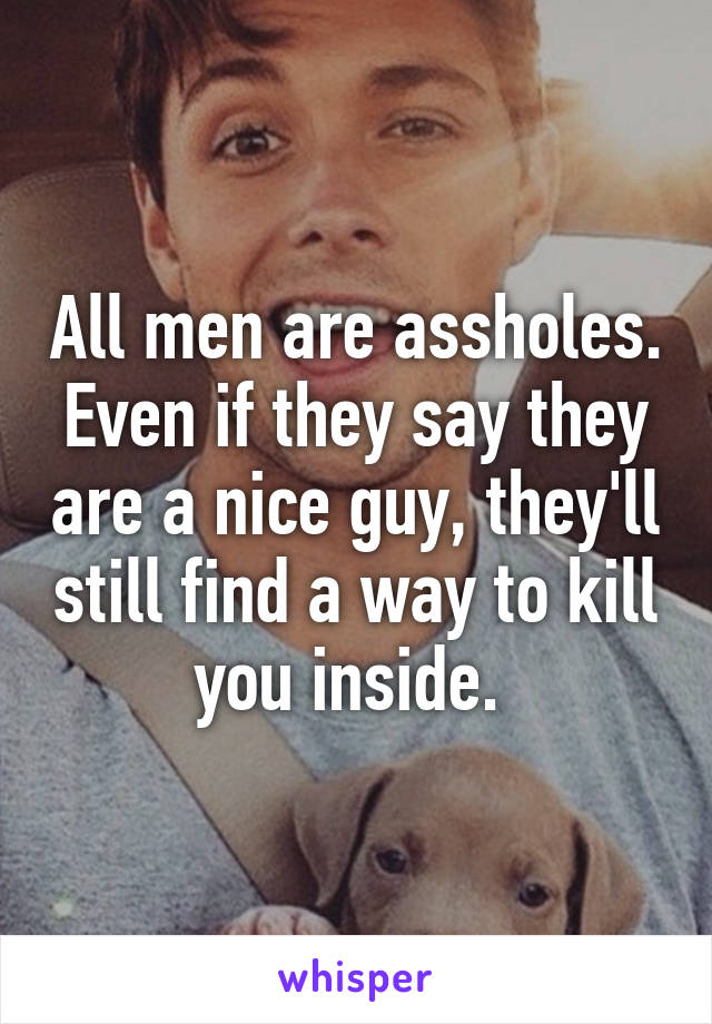 All men are assholes. Even if they say they are a nice guy, they'll still find a way to kill you inside. 