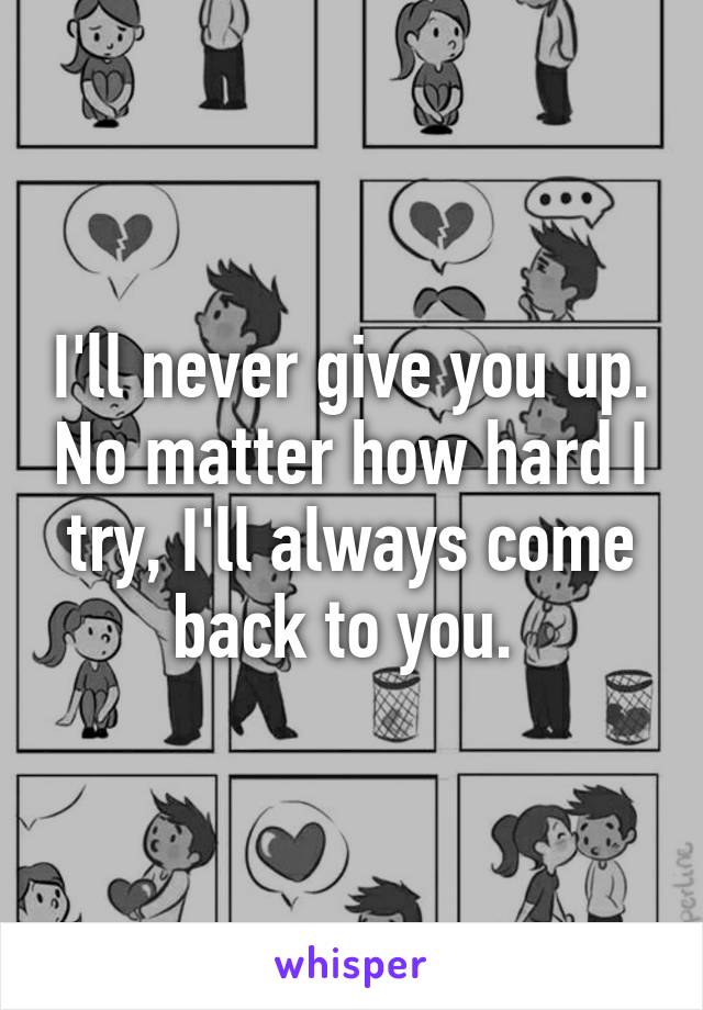 I'll never give you up. No matter how hard I try, I'll always come back to you. 