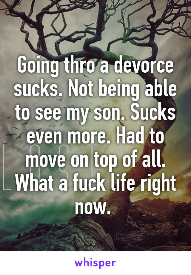 Going thro a devorce sucks. Not being able to see my son. Sucks even more. Had to move on top of all. What a fuck life right now. 