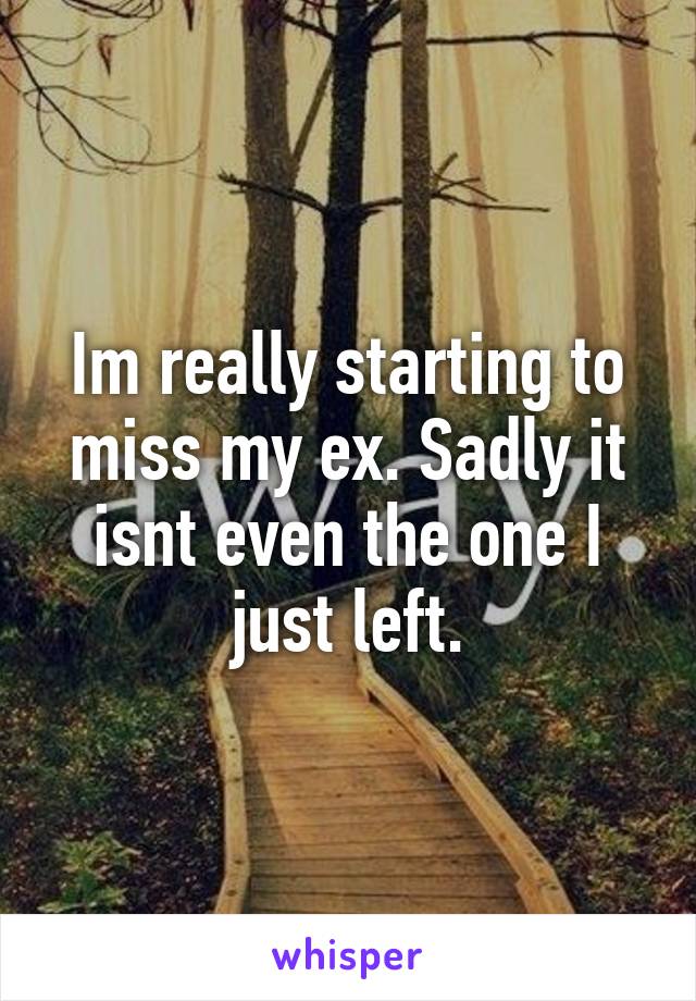 Im really starting to miss my ex. Sadly it isnt even the one I just left.
