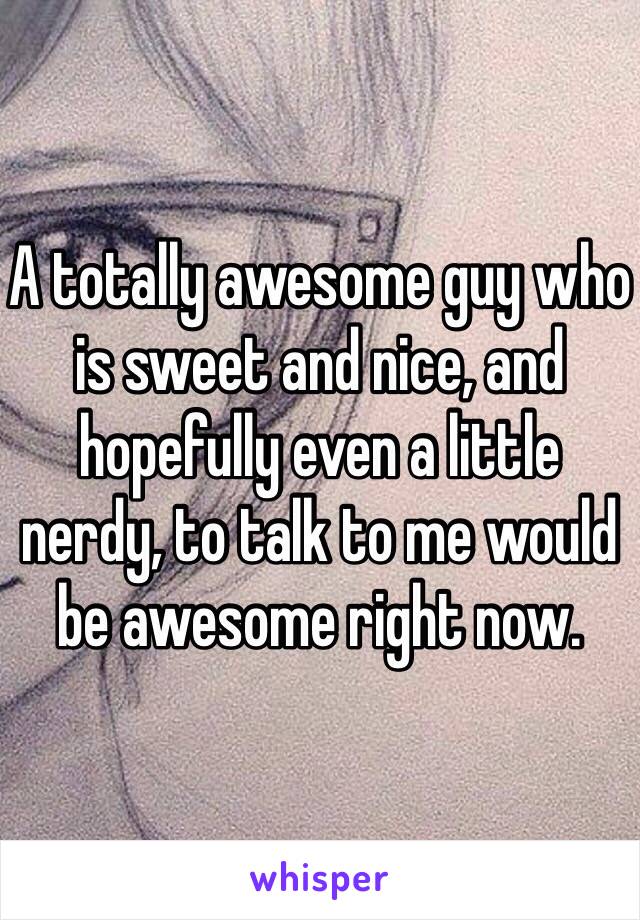 A totally awesome guy who is sweet and nice, and hopefully even a little nerdy, to talk to me would be awesome right now. 