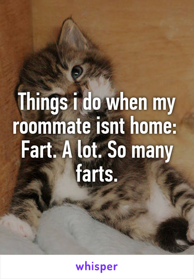 Things i do when my roommate isnt home: 
Fart. A lot. So many farts.