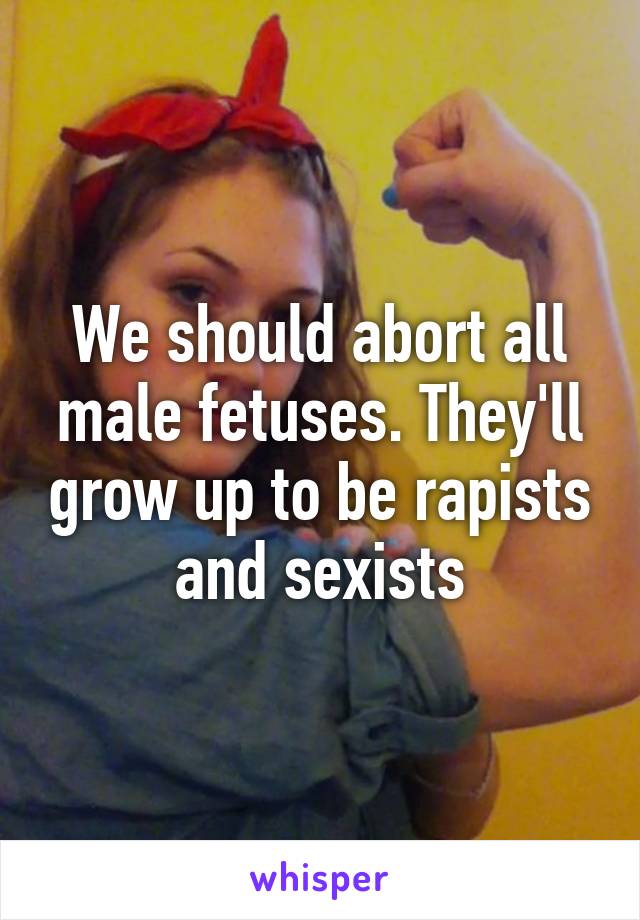 We should abort all male fetuses. They'll grow up to be rapists and sexists