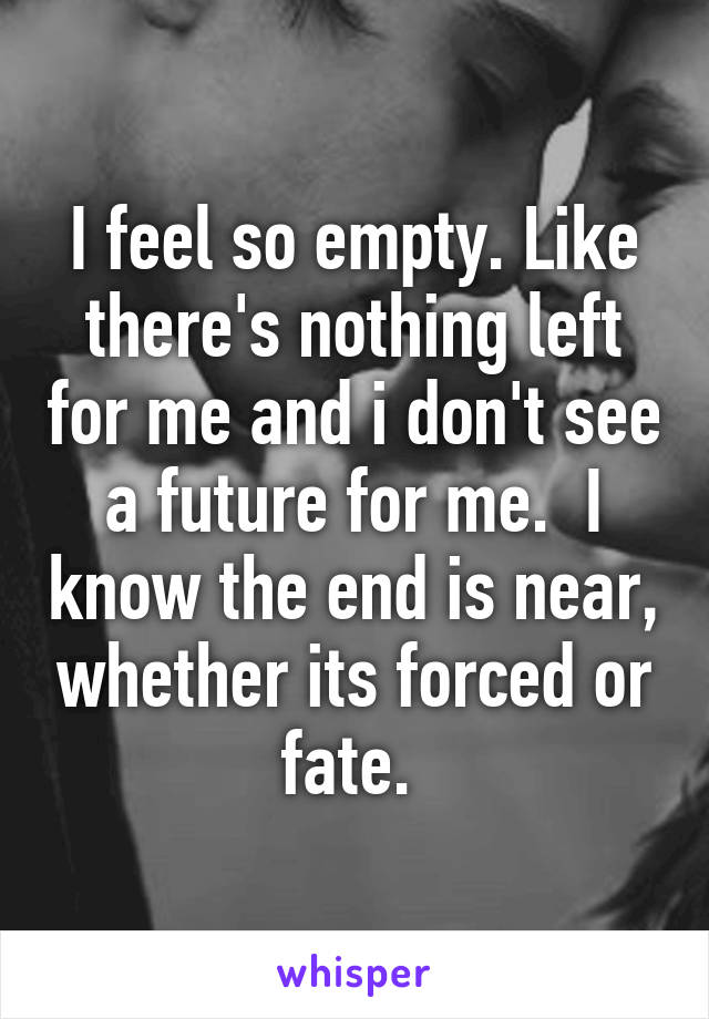 I feel so empty. Like there's nothing left for me and i don't see a future for me.  I know the end is near, whether its forced or fate. 