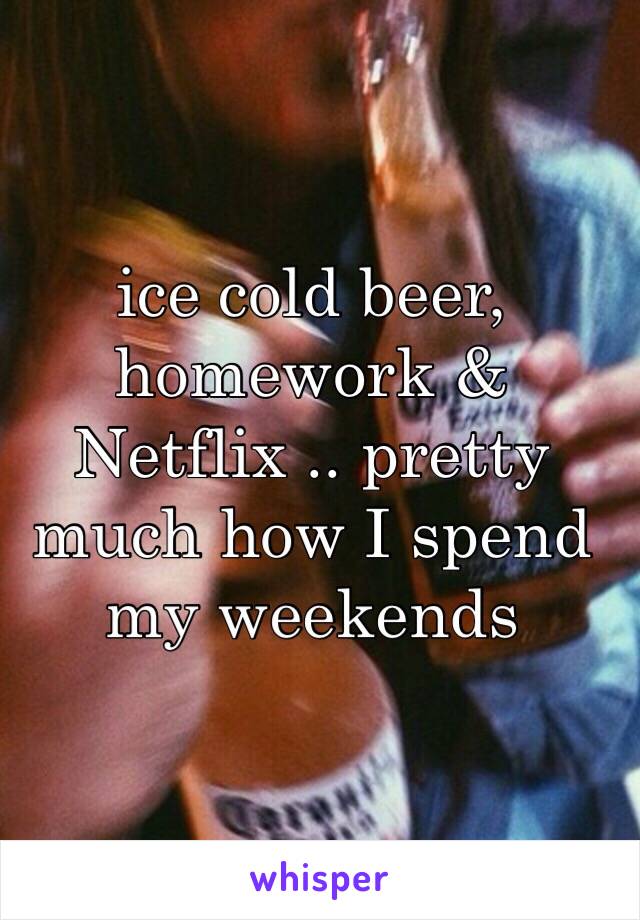 ice cold beer, homework & Netflix .. pretty much how I spend my weekends 