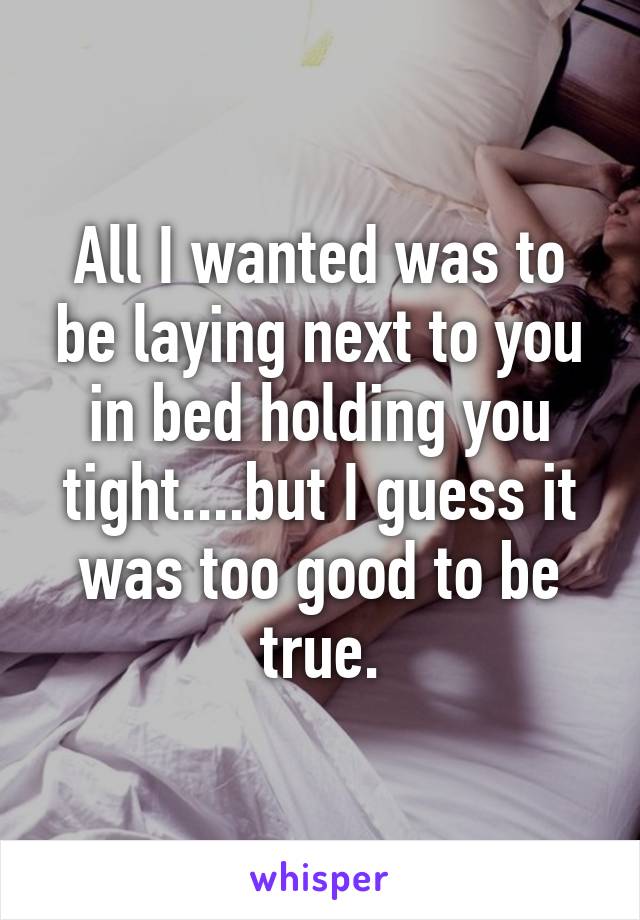 All I wanted was to be laying next to you in bed holding you tight....but I guess it was too good to be true.