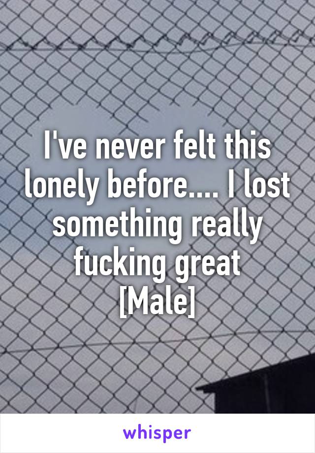 I've never felt this lonely before.... I lost something really fucking great
[Male]