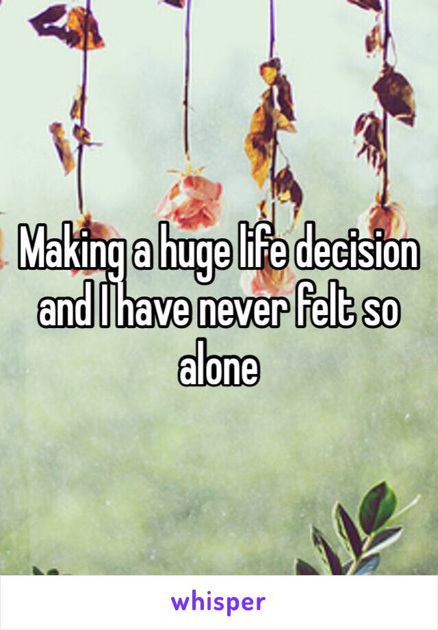 Making a huge life decision and I have never felt so alone 