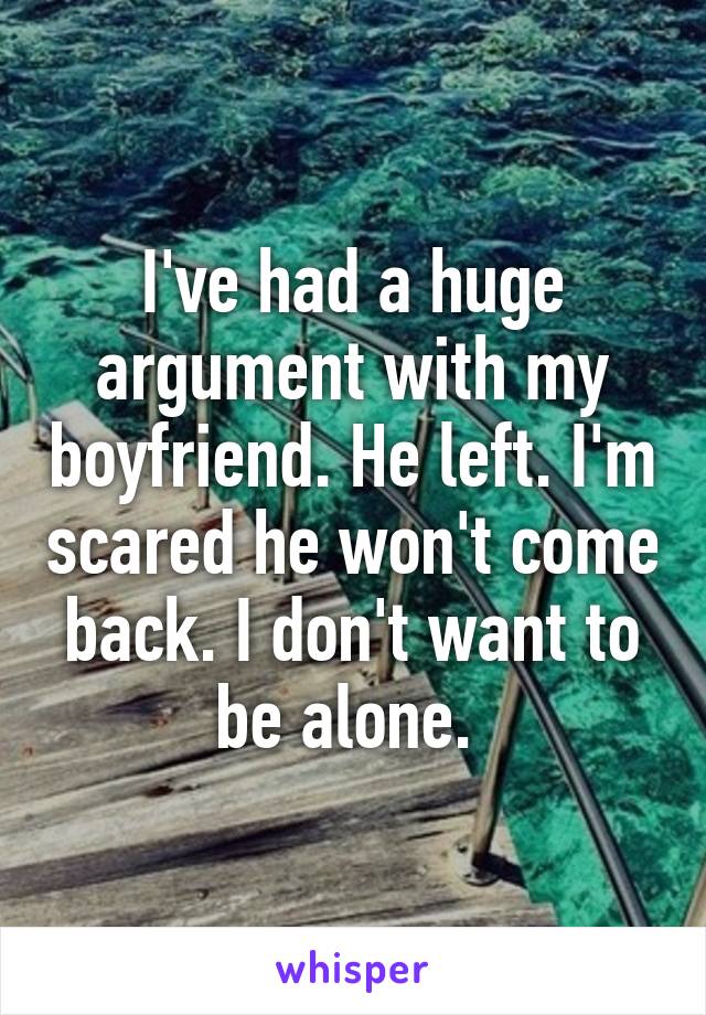 I've had a huge argument with my boyfriend. He left. I'm scared he won't come back. I don't want to be alone. 