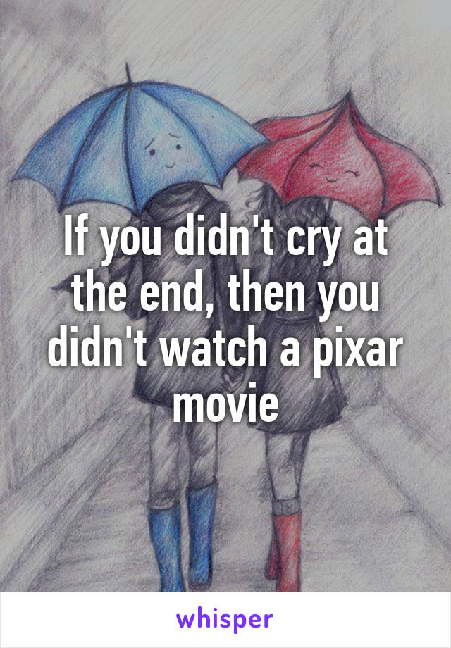 If you didn't cry at the end, then you didn't watch a pixar movie