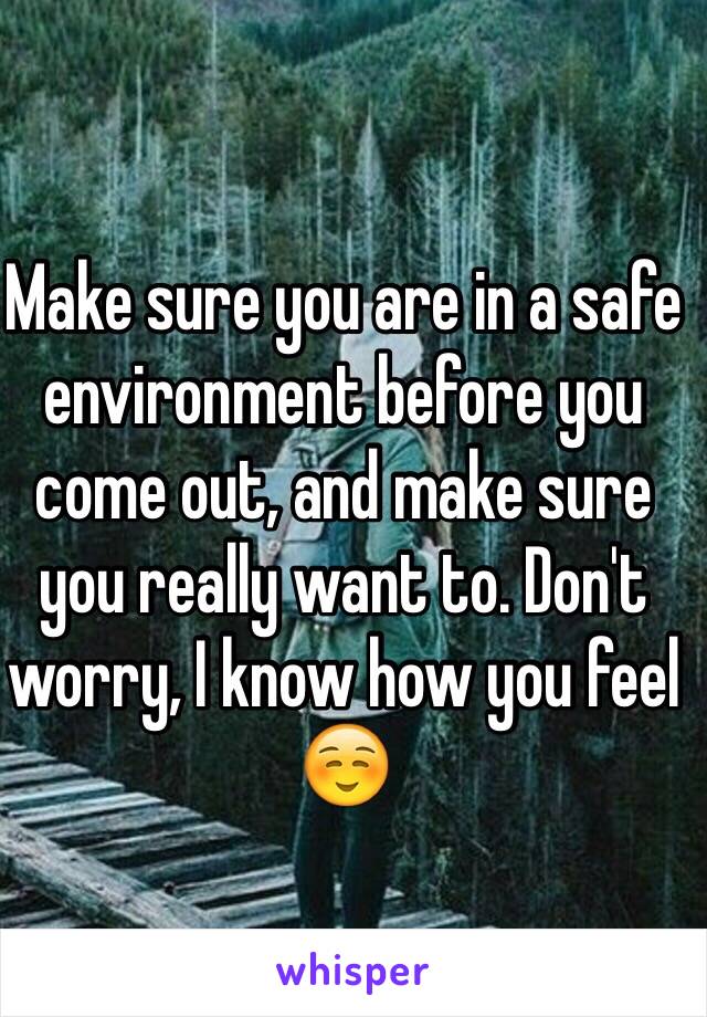 Make sure you are in a safe environment before you come out, and make sure you really want to. Don't worry, I know how you feel ☺️