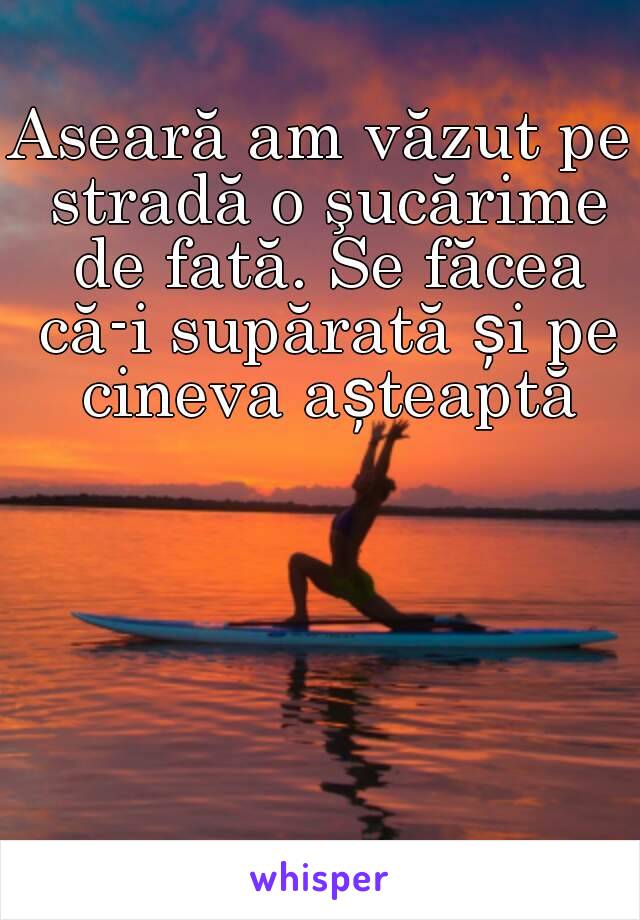 Aseară am văzut pe stradă o şucărime de fată. Se făcea că-i supărată și pe cineva așteaptă