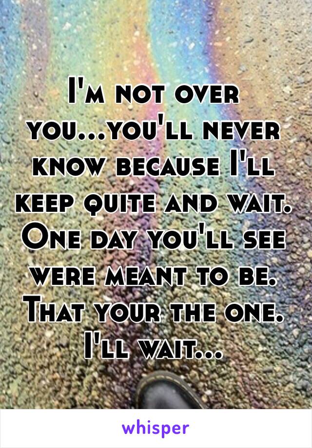 I'm not over you...you'll never know because I'll keep quite and wait. One day you'll see were meant to be. That your the one. I'll wait...