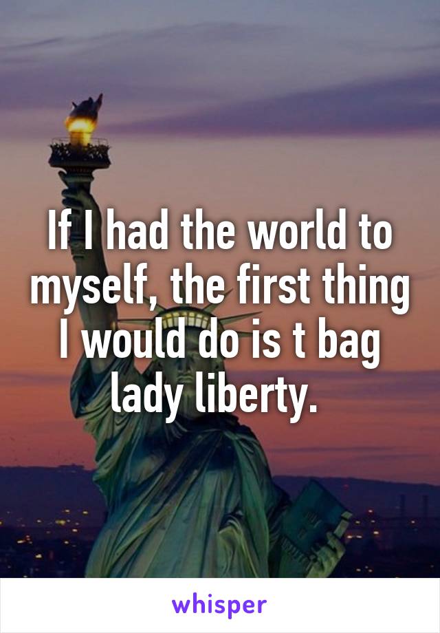 If I had the world to myself, the first thing I would do is t bag lady liberty. 