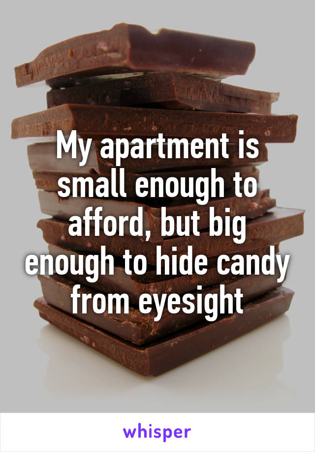 My apartment is small enough to afford, but big enough to hide candy from eyesight