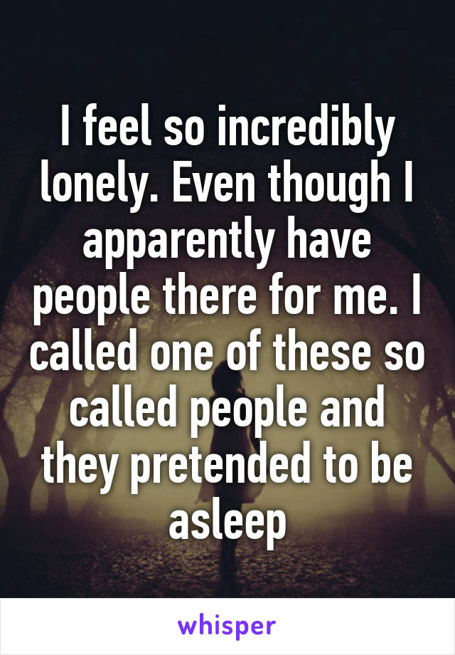 I feel so incredibly lonely. Even though I apparently have people there for me. I called one of these so called people and they pretended to be asleep