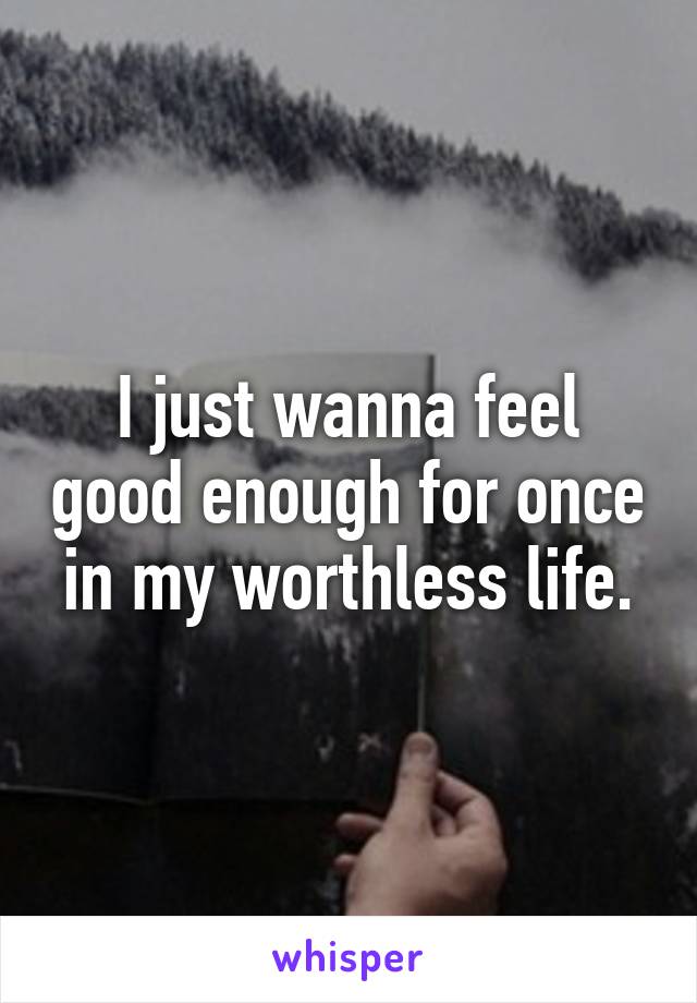 I just wanna feel good enough for once in my worthless life.