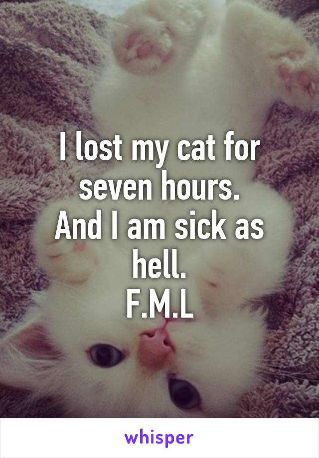 I lost my cat for seven hours.
And I am sick as hell.
F.M.L