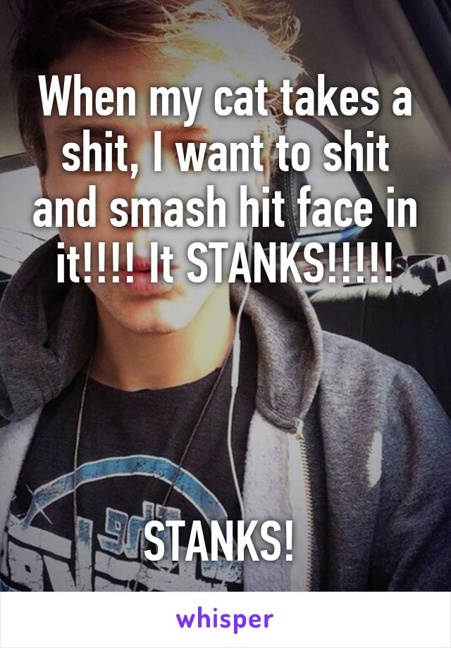 When my cat takes a shit, I want to shit and smash hit face in it!!!! It STANKS!!!!!




STANKS! 