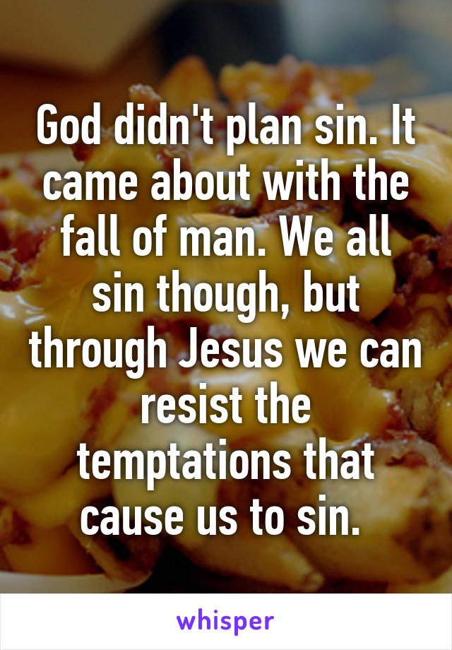 God didn't plan sin. It came about with the fall of man. We all sin though, but through Jesus we can resist the temptations that cause us to sin. 