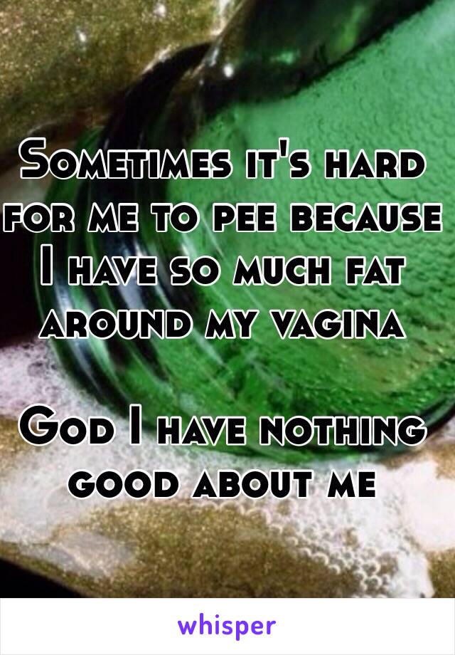 Sometimes it's hard for me to pee because I have so much fat around my vagina 

God I have nothing good about me 