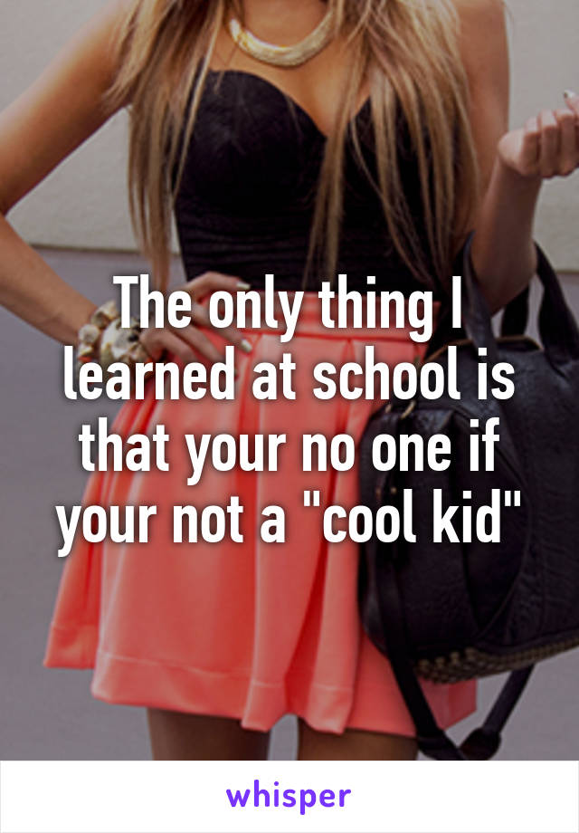 The only thing I learned at school is that your no one if your not a "cool kid"