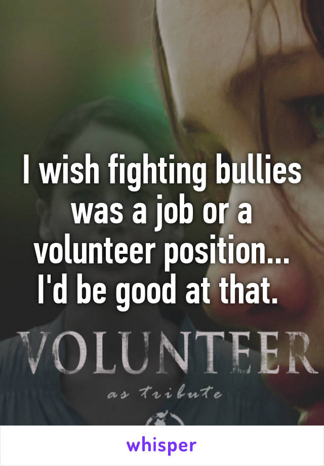 I wish fighting bullies was a job or a volunteer position... I'd be good at that. 