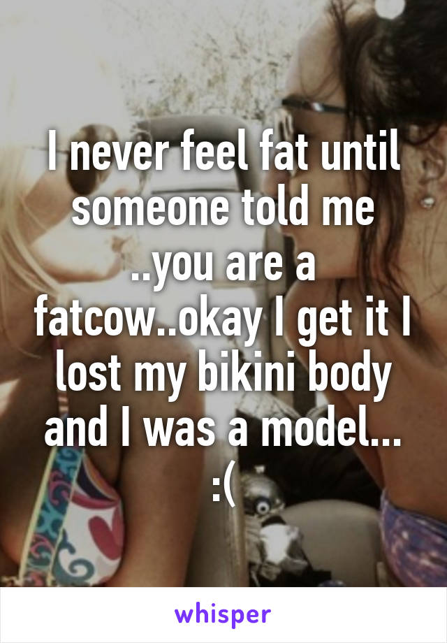 I never feel fat until someone told me ..you are a fatcow..okay I get it I lost my bikini body and I was a model... :(