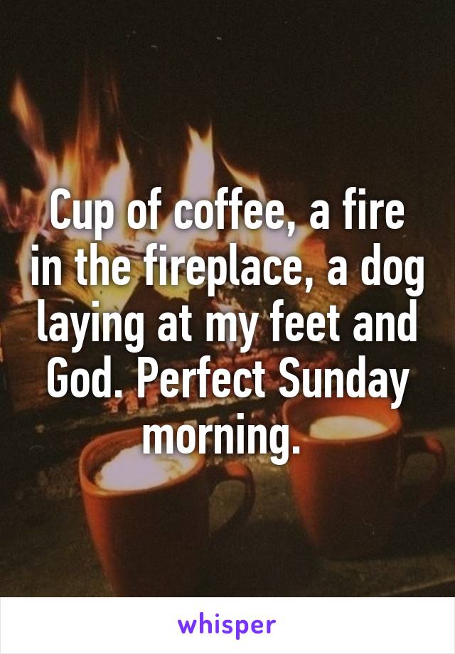 Cup of coffee, a fire in the fireplace, a dog laying at my feet and God. Perfect Sunday morning. 