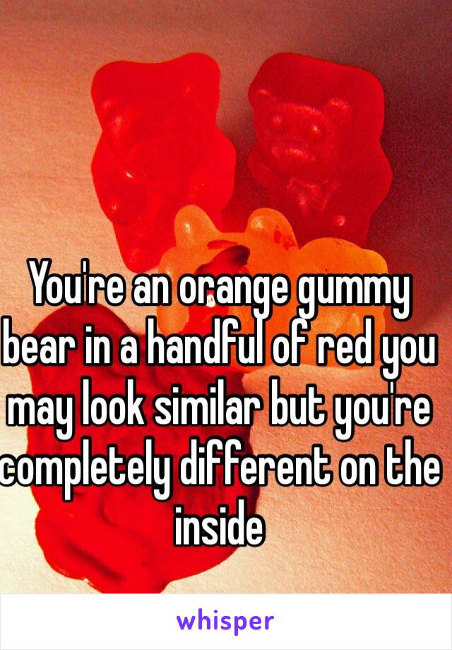 You're an orange gummy bear in a handful of red you may look similar but you're completely different on the inside 