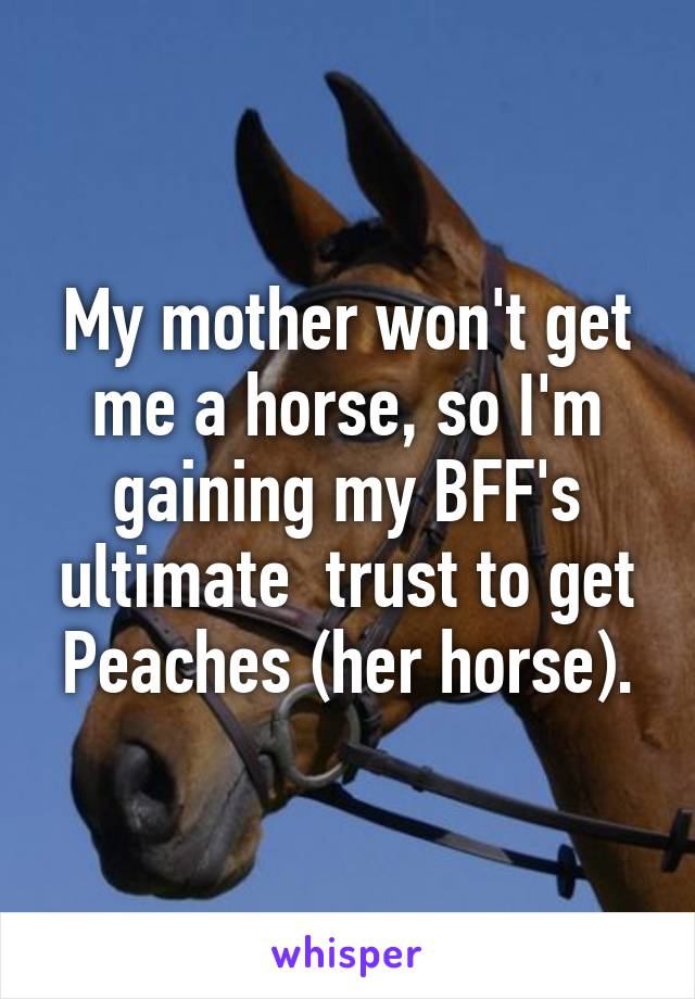 My mother won't get me a horse, so I'm gaining my BFF's ultimate  trust to get Peaches (her horse).