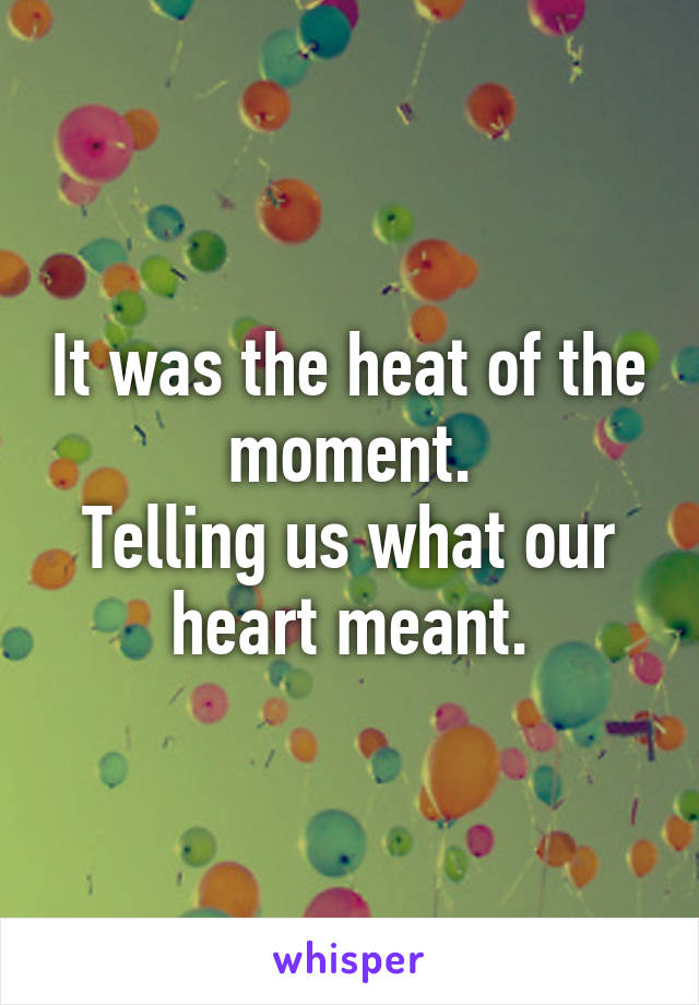 It was the heat of the moment.
Telling us what our heart meant.