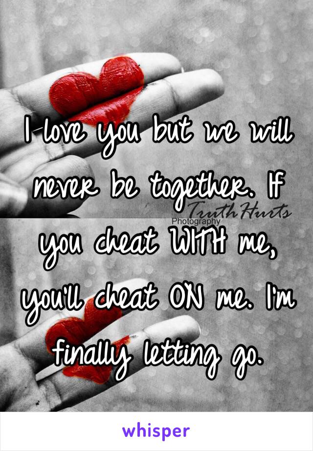 I love you but we will never be together. If you cheat WITH me, you'll cheat ON me. I'm finally letting go. 