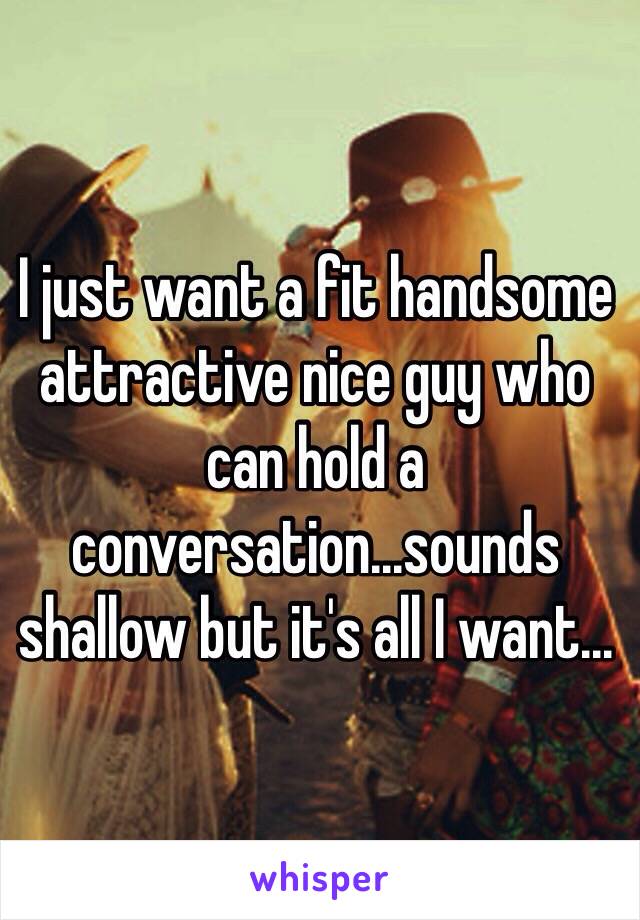 I just want a fit handsome attractive nice guy who can hold a conversation...sounds shallow but it's all I want...