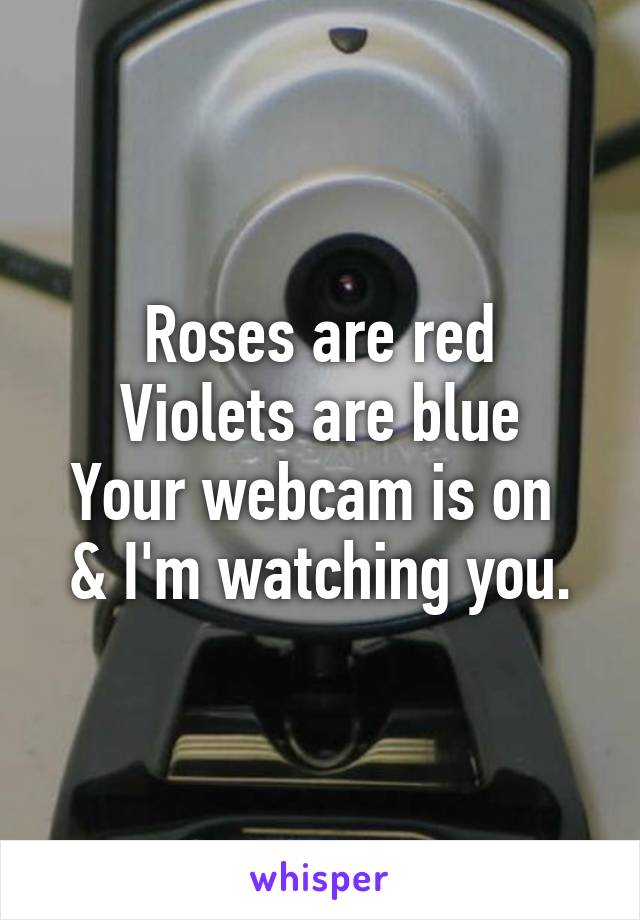 Roses are red
Violets are blue
Your webcam is on 
& I'm watching you.