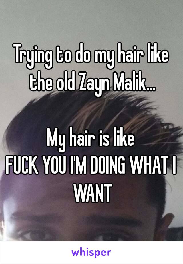 Trying to do my hair like the old Zayn Malik...

My hair is like
FUCK YOU I'M DOING WHAT I WANT