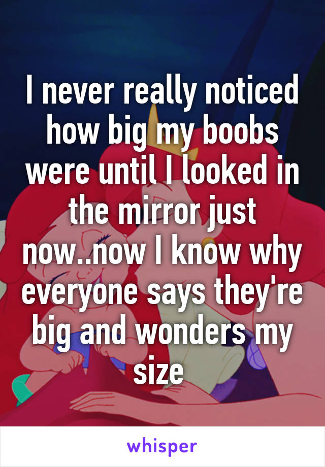 I never really noticed how big my boobs were until I looked in the mirror just now..now I know why everyone says they're big and wonders my size 