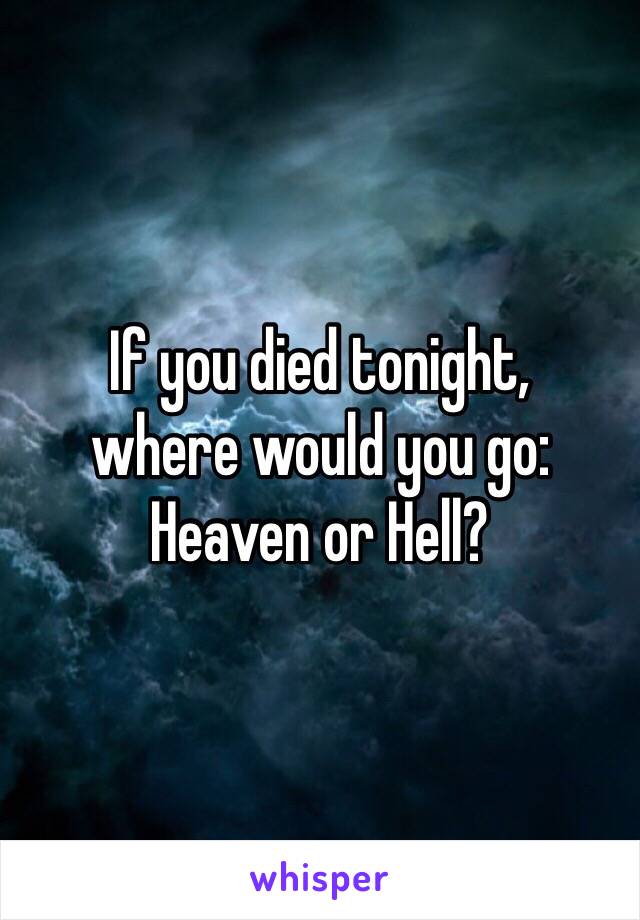 If you died tonight,
where would you go:
Heaven or Hell?