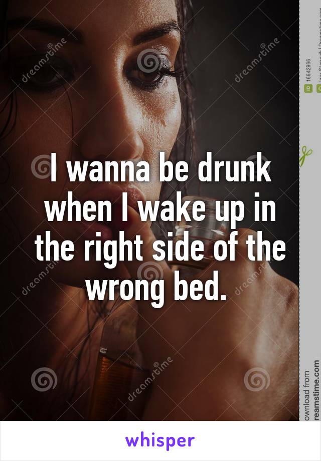 I wanna be drunk when I wake up in the right side of the wrong bed. 