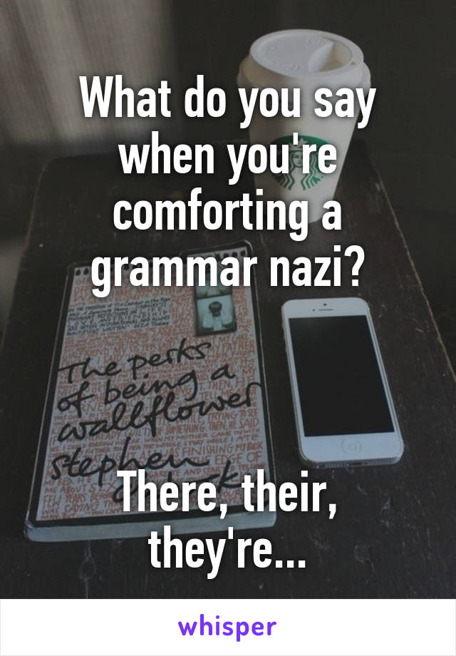 What do you say when you're comforting a grammar nazi?



There, their, they're...