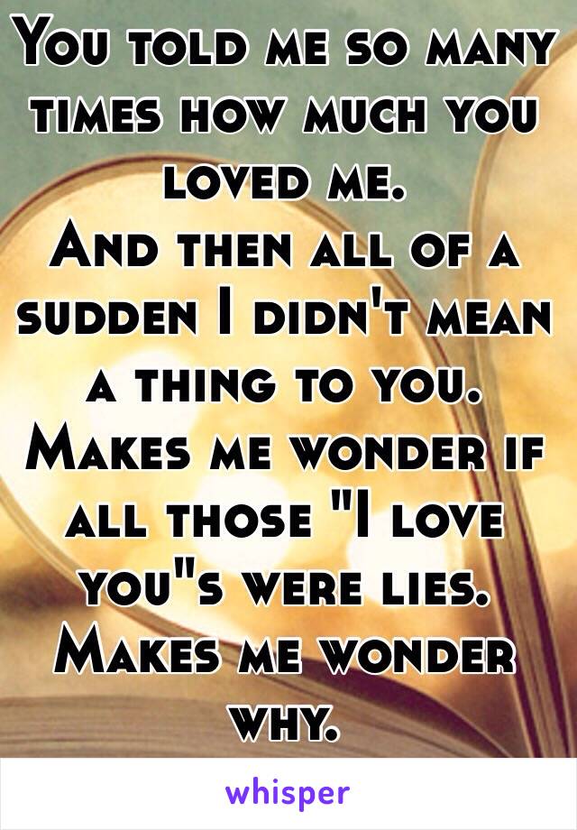 You told me so many times how much you loved me. 
And then all of a sudden I didn't mean a thing to you. 
Makes me wonder if all those "I love you"s were lies. 
Makes me wonder why. 