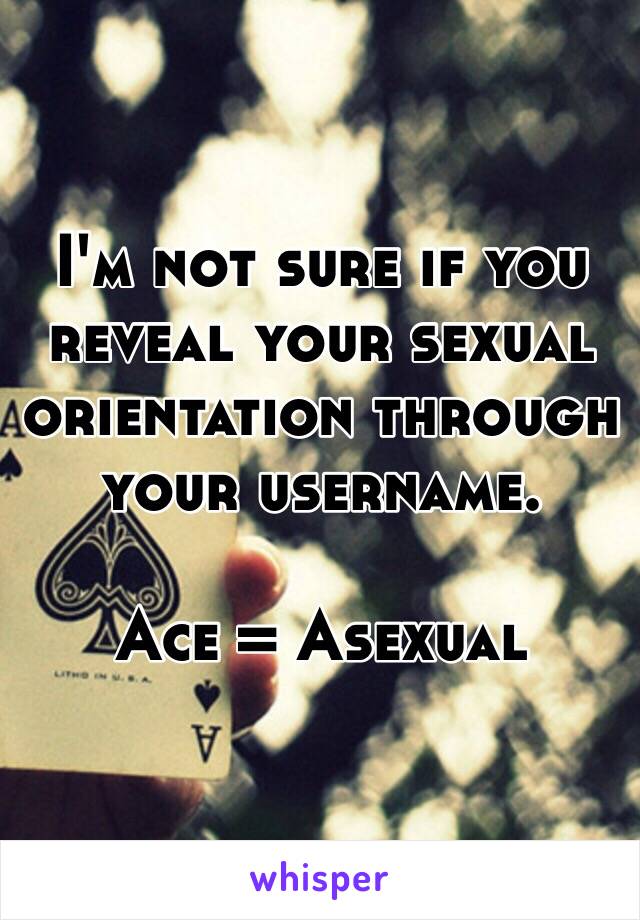 I'm not sure if you reveal your sexual orientation through your username. 

Ace = Asexual