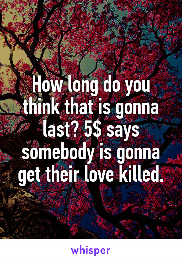 How long do you think that is gonna last? 5$ says somebody is gonna get their love killed.